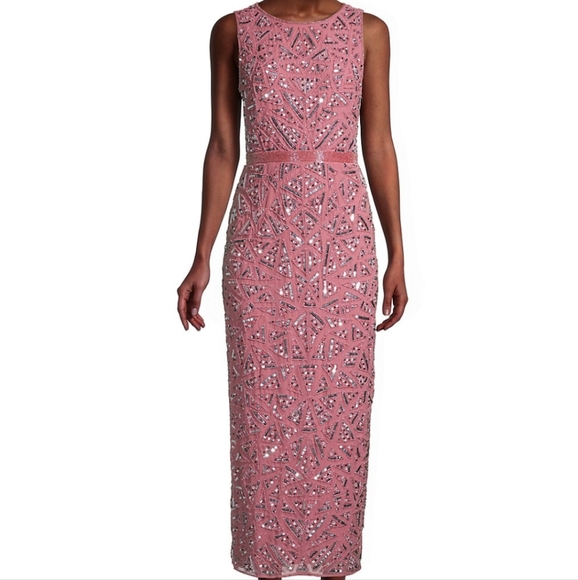 Mac Duggal Triangle Bead & Sequin Pattern Midi Sheath Dress in Rosewood - Picture 5 of 9